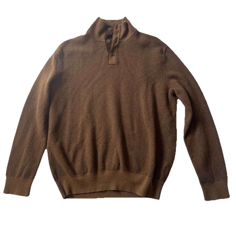 Vtg Polo Ralph Lauren 100 Merino Wool Sweater Italian Yarn Brown Herringbone XL